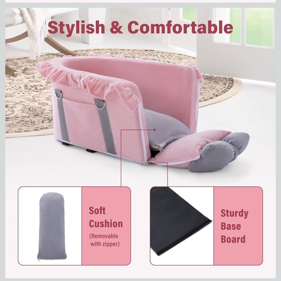Jaoul Console Pet Car Seat for Small Dogs and Cats Fuzzy Pink Bow Design NEW - Picture 3 of 8